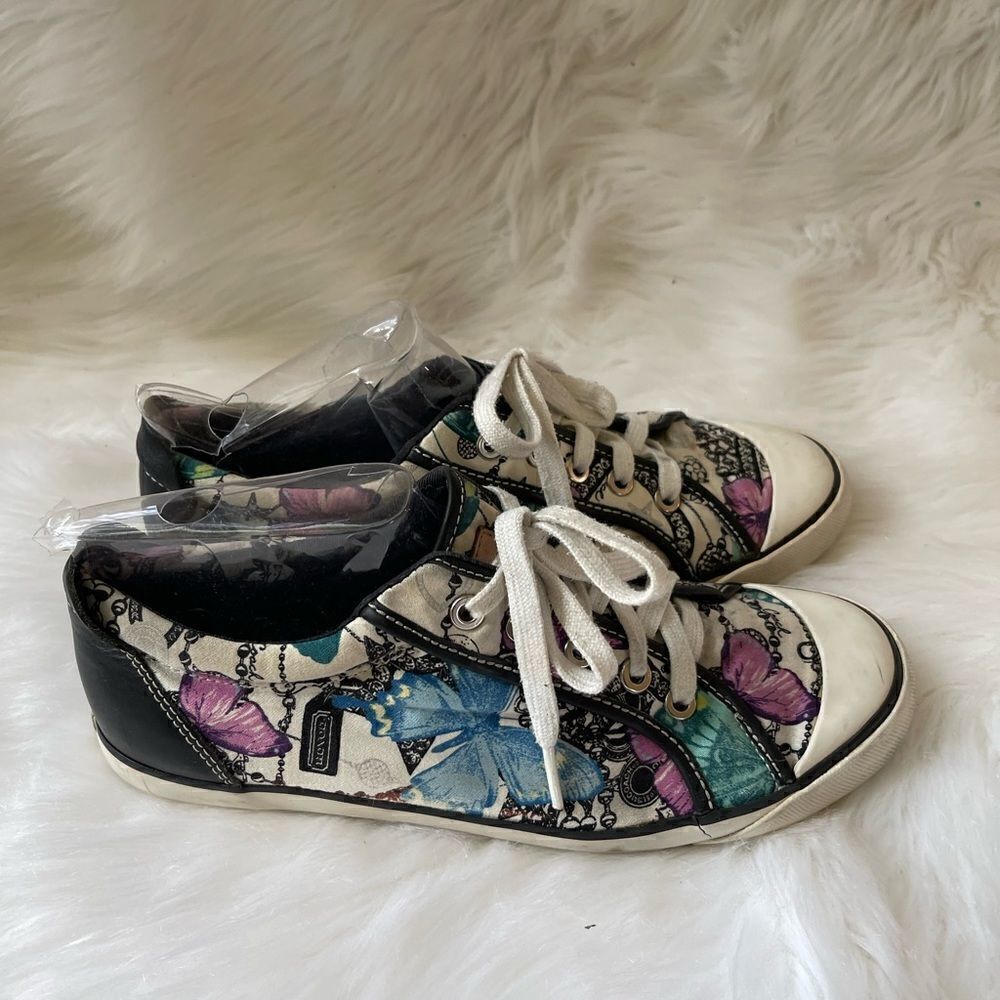 Coach Barrett multi color sneakers with black leather trim .